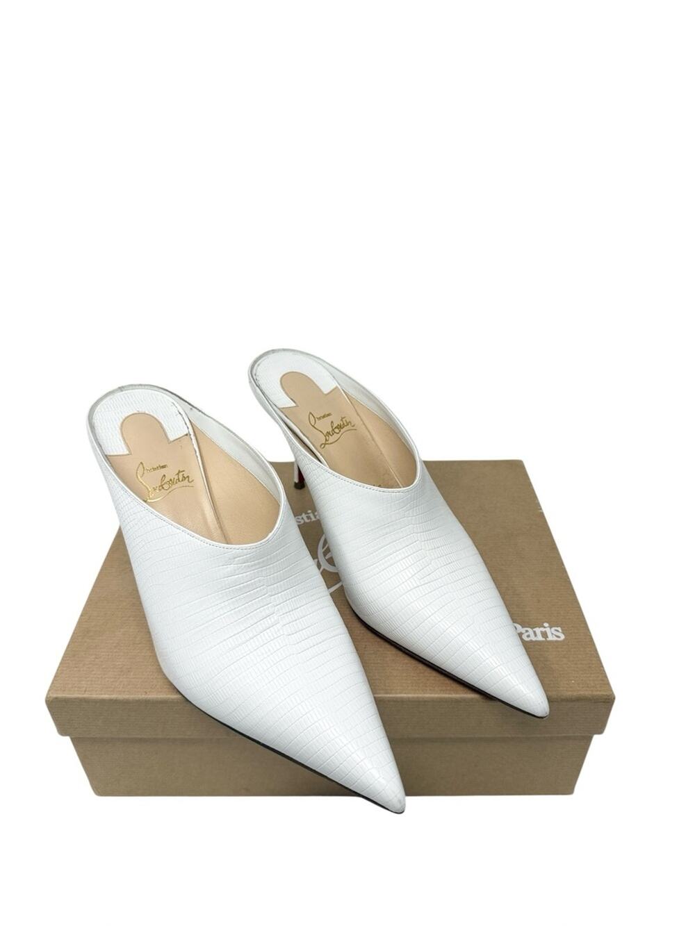 Christian Louboutin Zarli Quart White Leather Pointed Toe Mules Size 39.5